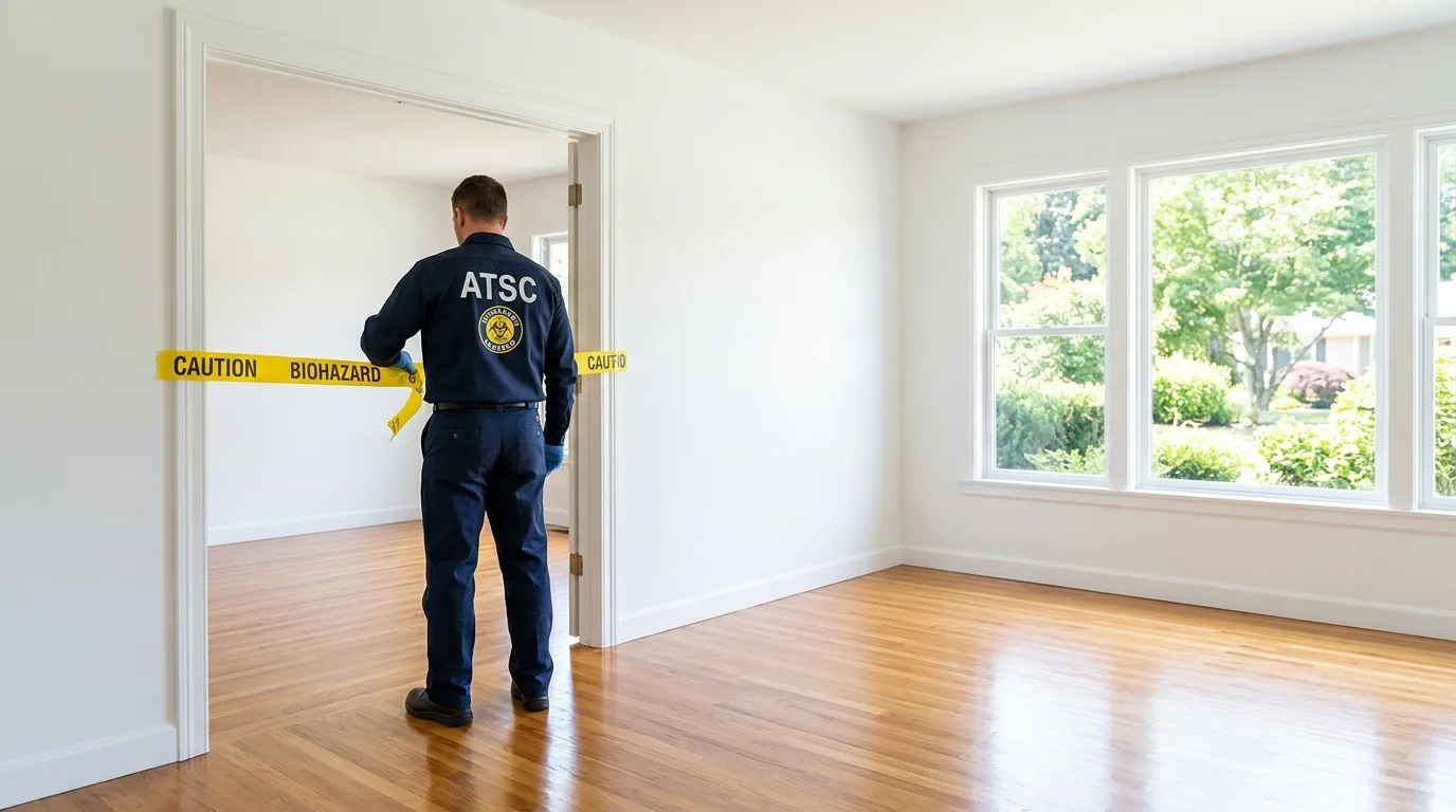 Certified biohazard cleanup crew performing Trauma Scene Cleanup in West Athens